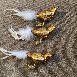 Golden Clip on Bird Ornament with White Feathers